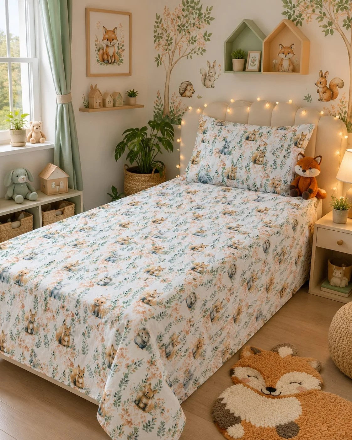 Woodland animals kids single bedsheet 60x90 inches