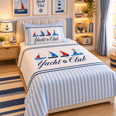 Yacht Club Sailboats Kids Single Bed Sheet with Pillow Case - The Idea