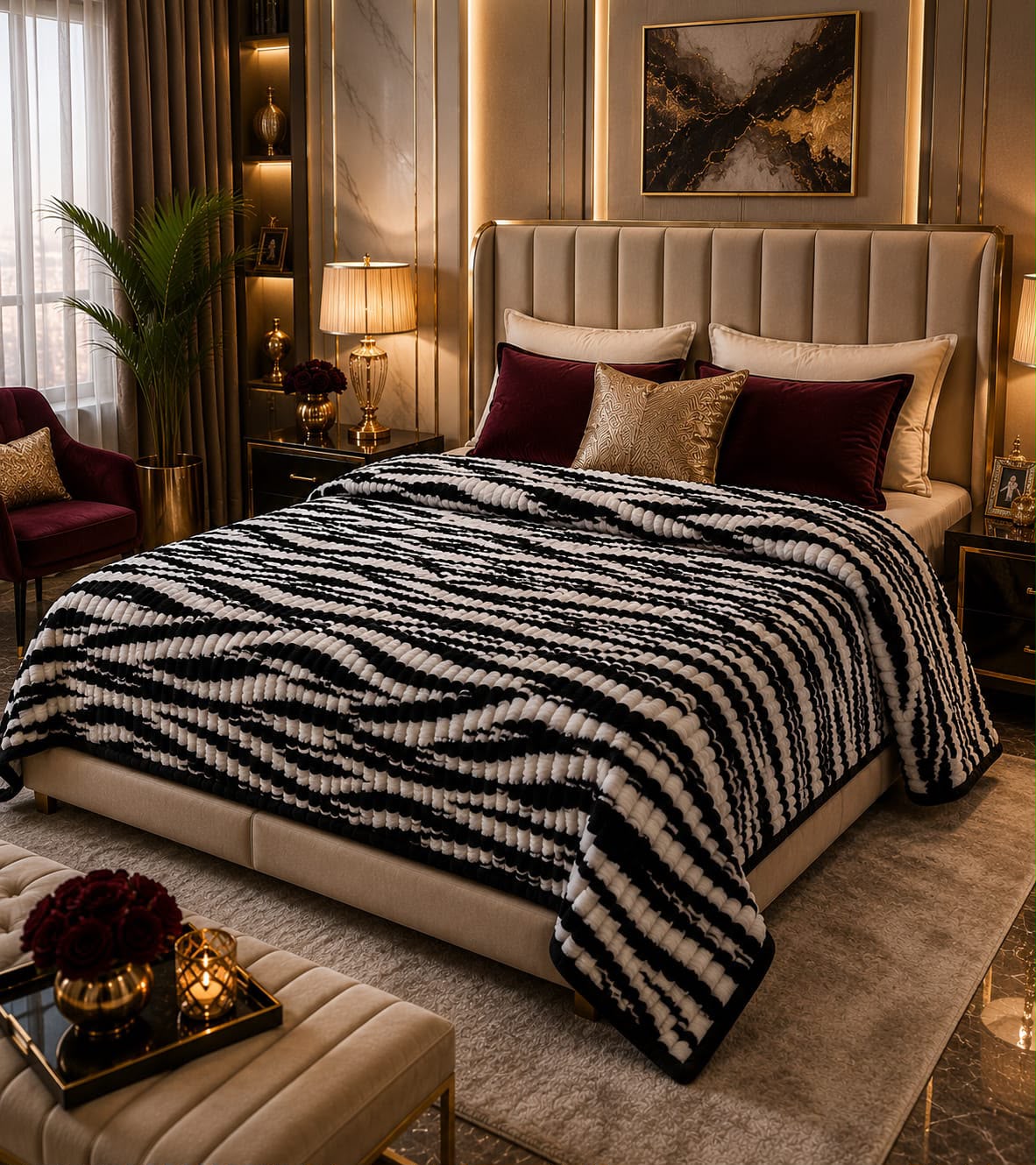 Luxury Zebra Ribbed Fleece Blanket – Double Bed